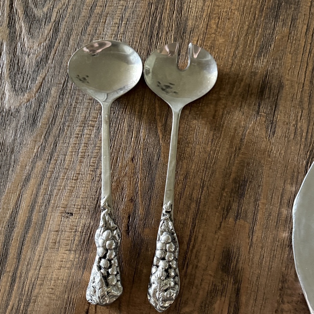 Elegant Silver Salad Serving Set with grapes